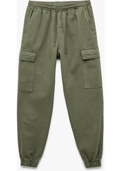 Beli Bağcıklı Kargo Cep Detaylı Pamuklu Gabardin Jogger Pantolon
