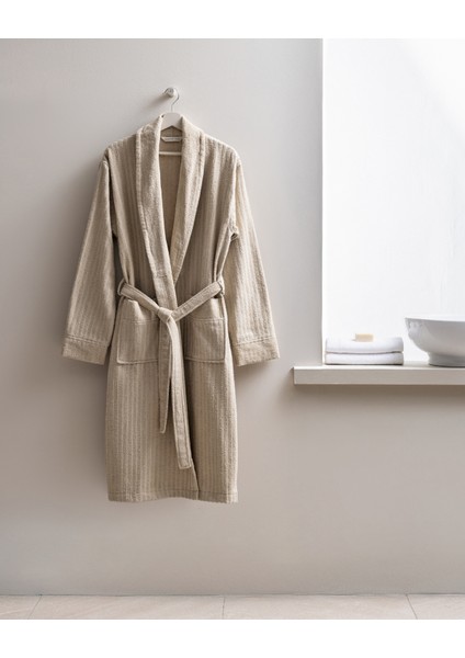 Derin Şalyaka %100 Pamuk Erkek Bornoz - Bej