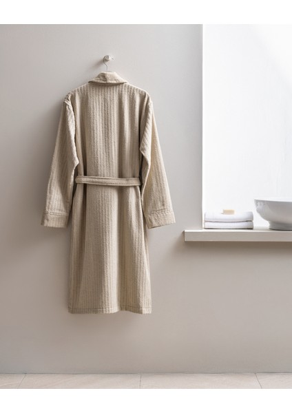 Derin Şalyaka %100 Pamuk Erkek Bornoz - Bej