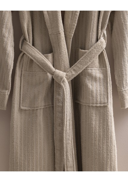 Derin Şalyaka %100 Pamuk Erkek Bornoz - Bej