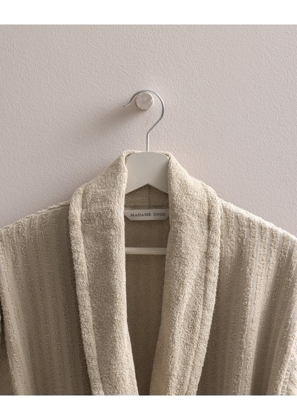 Derin Şalyaka %100 Pamuk Erkek Bornoz - Bej