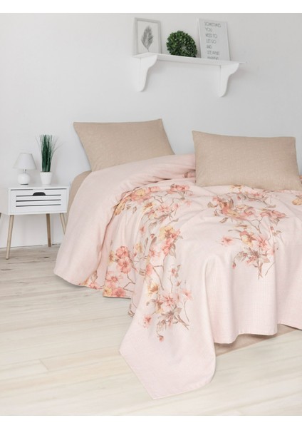 Baskılı Çift Kişilik Pike Takım Pansy Bej