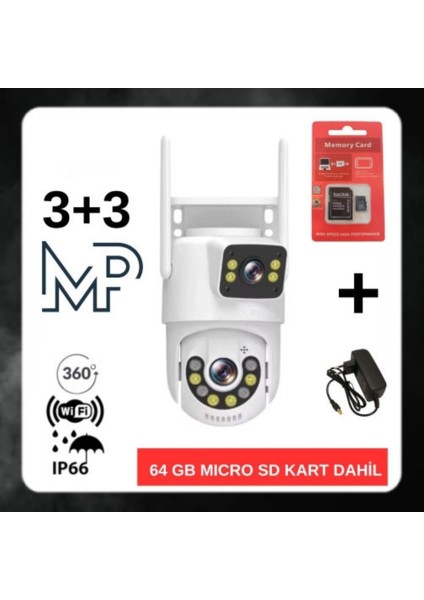 Ptz Dış Mekan Çift Kameralı Gece Görüşlü Full Hd Ip Akıllı Güvenlik Kamerası 64 GB Micro Sd Kart Dahil BB-172364