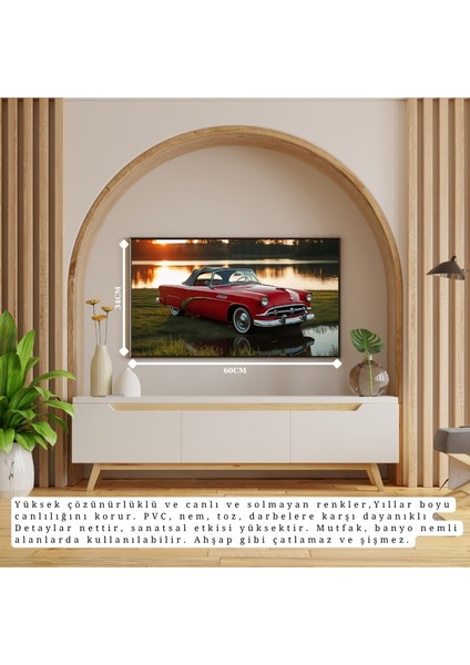 Otomobil Temalı Klasik Üstü Açılır Çerçevesiz Pvc Tablo 60X34 cm