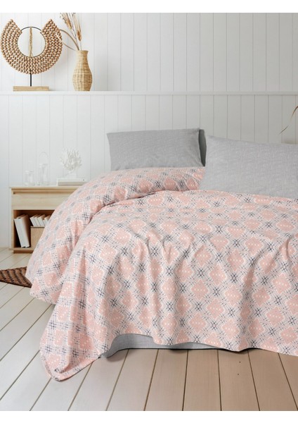 Baskılı Çift Kişilik Pike Takımı Fine Pembe