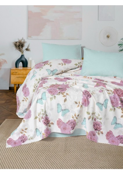 Baskılı Çift Kişilik Pike Takımı Rosella Pembe