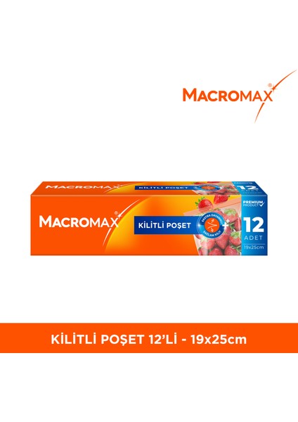 Kilitli Poşet 12 Adet (20x25 cm), Çok Kez Aç Kapa Pratik Saklama Poşeti