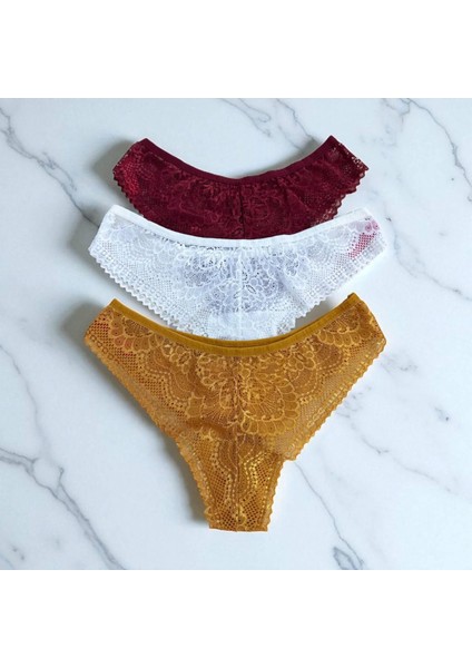 Dantelli Tül Detaylı Brazilian 3'lü Paket Külot