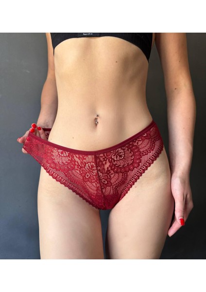 Dantelli Tül Detaylı Brazilian 3'lü Paket Külot
