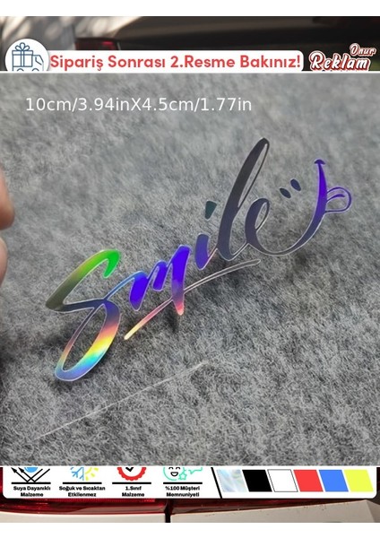 Smile Yazılı Araba Stickerı – Pozitif Mesaj Etiketi – 10X4 cm – Renk Seçenekli