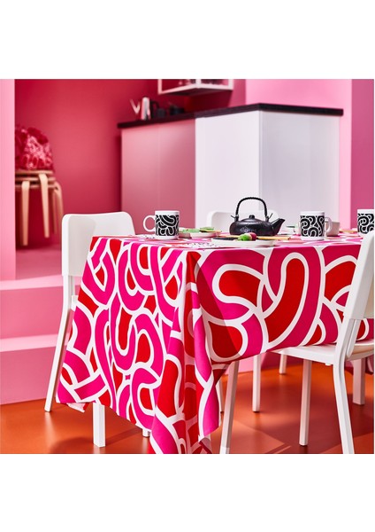 Sötrönn Masa Örtüsü 145 x 240 cm Kırmızı Pembe Pamuklu Makinede Yıkanabilir indirimleri