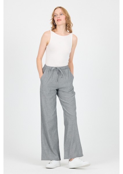 Gri Pamuklu Bel Lastikli Wide Leg/bol Paça Pantolon 4754A fiyatları