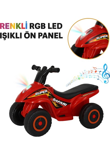 Renkli LED Işıklı Müzikli Akülü Atv Çocuk Motoru – Kırmızı