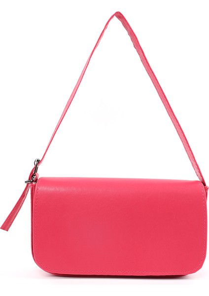 Fuşya SHK183 Kapaklı Suni Deri Ayarlabilir Askılı Baget Model El, Kol ve Omuz Çantası