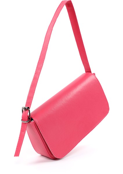 Fuşya SHK183 Kapaklı Suni Deri Ayarlabilir Askılı Baget Model El, Kol ve Omuz Çantası