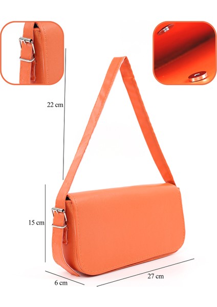 Turuncu SHK183 Kapaklı Suni Deri Ayarlabilir Askılı Baget Model El, Kol ve Omuz Çantası fırsatları