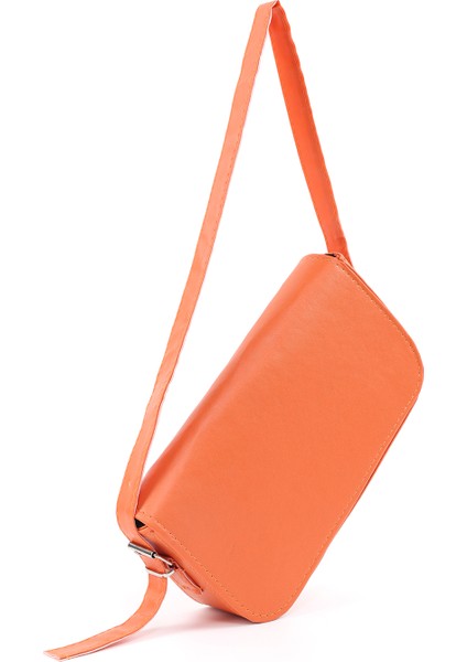 Turuncu SHK183 Kapaklı Suni Deri Ayarlabilir Askılı Baget Model El, Kol ve Omuz Çantası