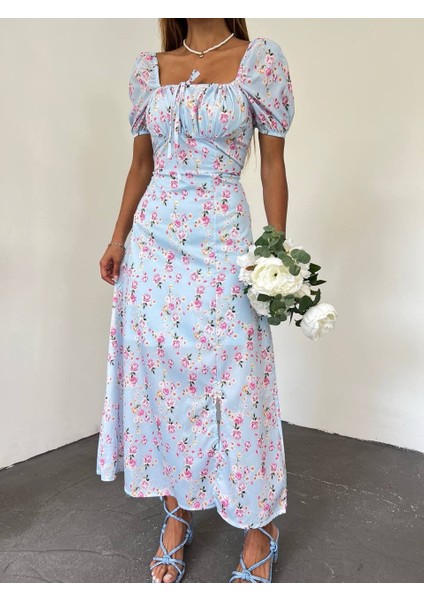 Çiçek Desenli Yırtmaçlı Elbise fiyatları