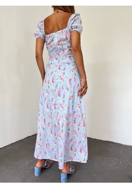 Çiçek Desenli Yırtmaçlı Elbise modelleri