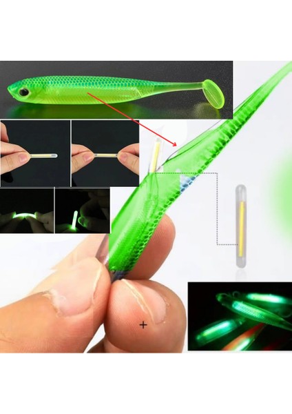 Içine Fosforlu Glow Çubuk Işık Takılabilen Neon Uv – Fosforlu Glow Yeşil Silikon Balık 1 Adet 7cm Silikon Yem + 1 Adet Glow Çubuk
