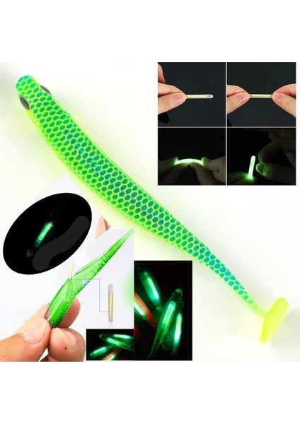 Içine Fosforlu Glow Çubuk Işık Takılabilen Neon Uv – Fosforlu Glow Yeşil Silikon Balık 1 Adet 7cm Silikon Yem + 1 Adet Glow Çubuk modelleri