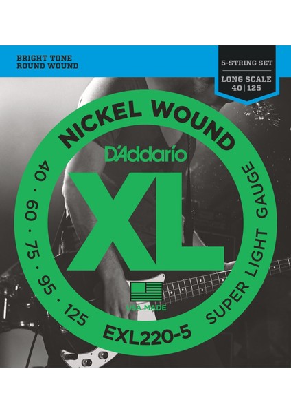 Daddario EXL220-5 Bas Gitar Teli 5 Telli Super Light 0.40-125