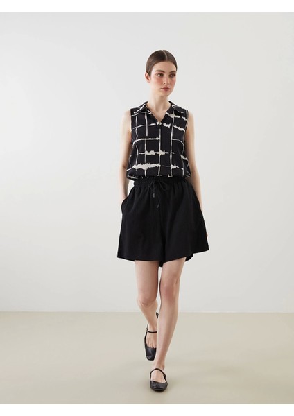 Lcwaıkıkı Classic Siyah Beli Lastikli Dokulu Kadın Şort