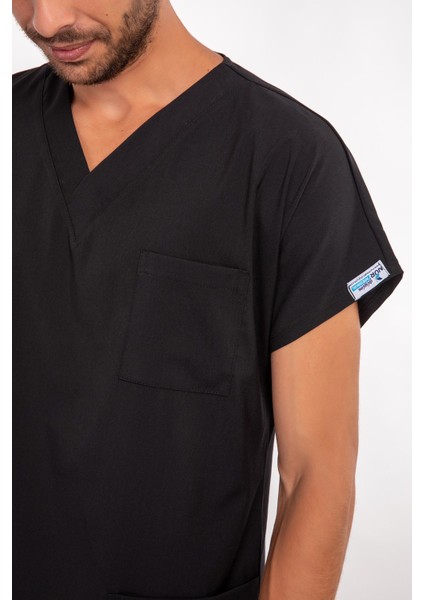 Siyah Renk Çamaşır Suyuna ve Hipoya Dayanıklı Cerrahi Üniforma Scrubs Unisex Model