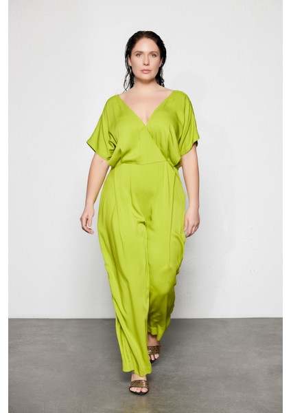 Vıvy Büyük Beden Pileli Tulum Yeşil modelleri