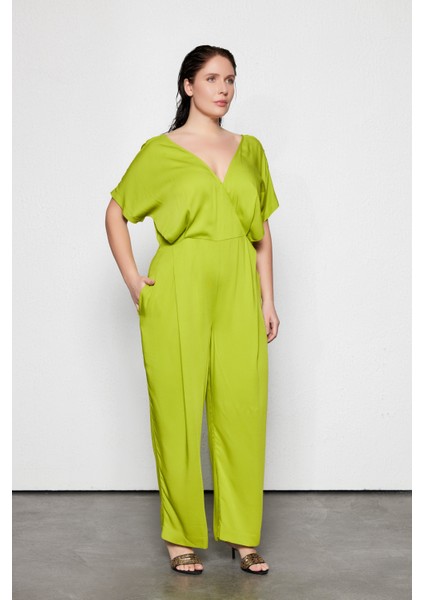 Vıvy Büyük Beden Pileli Tulum Yeşil fırsatları