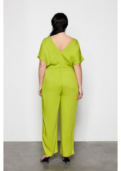 Vıvy Büyük Beden Pileli Tulum Yeşil indirimleri