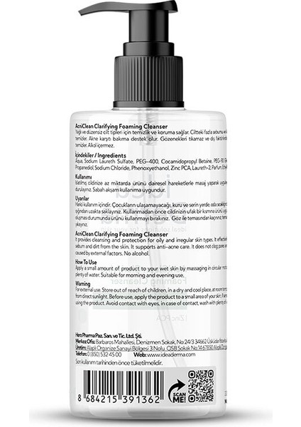 Idea Derma Acniclean Clarifying Foaming Cleanser 330 ml fiyatları