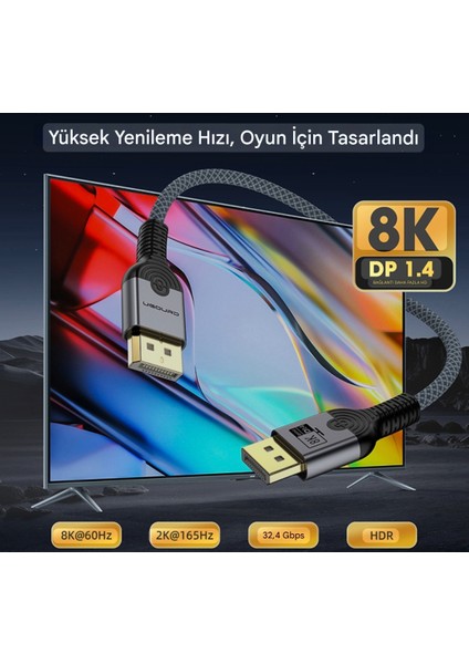 1-Metre DP 1.4 DisplayPort To Displayport Kablo 8K 60HZ+4K 120HZ 144Hz 165Hz 32.4Gbps Yüksek Hızlı Video Kablosu Ce Lisanslı HDR TV Monitör Bilgisayar modelleri
