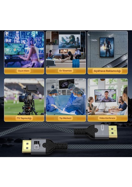 1-Metre DP 1.4 DisplayPort To Displayport Kablo 8K 60HZ+4K 120HZ 144Hz 165Hz 32.4Gbps Yüksek Hızlı Video Kablosu Ce Lisanslı HDR TV Monitör Bilgisayar