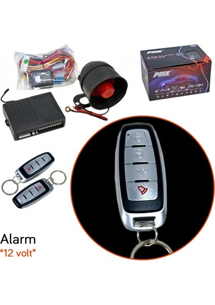 Alarm 12V 4 Tuşlu Siyah-Krom Kumandalı PMX685 fiyatları