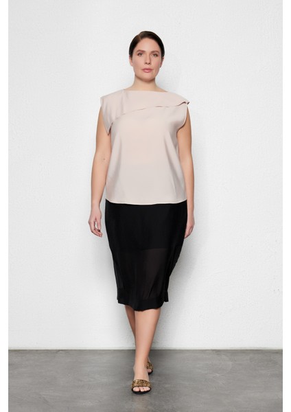 Odıe Büyük Beden Dökümlü Bluz Pudra