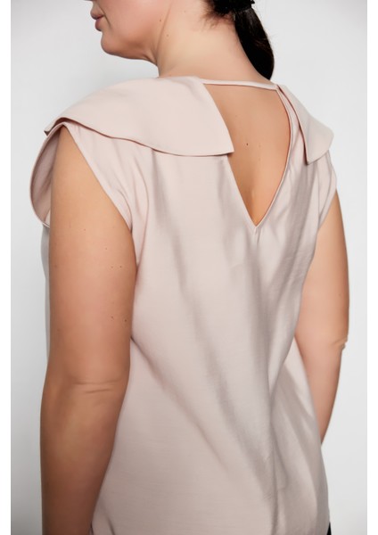 Odıe Büyük Beden Dökümlü Bluz Pudra modelleri