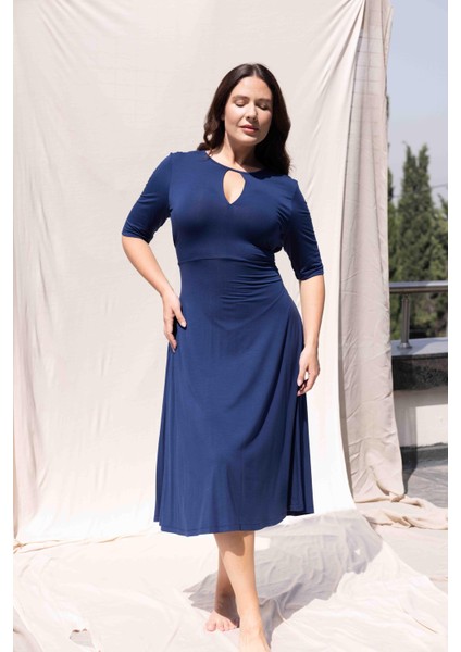 Amelıa Bisiklet Yaka Büyük Beden Elbise Lacivert modelleri
