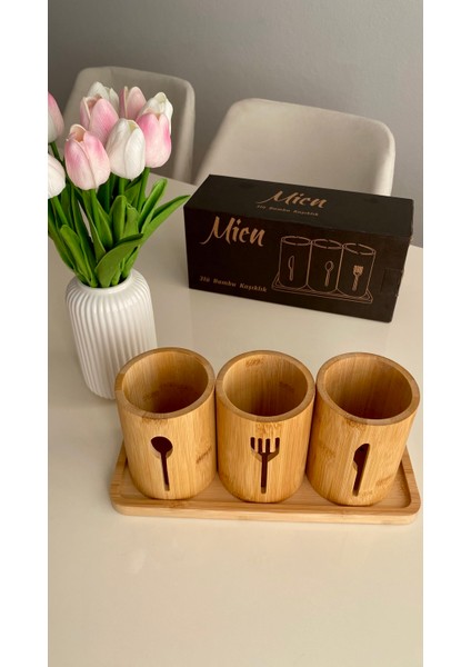 3 Bölmeli Bambu Kaşık - Çatal - Bıçak Organizeri fiyatları
