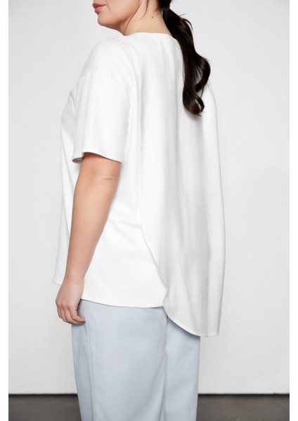 Avalon Kısa Kollu Büyük Beden Bluz Ekru modelleri