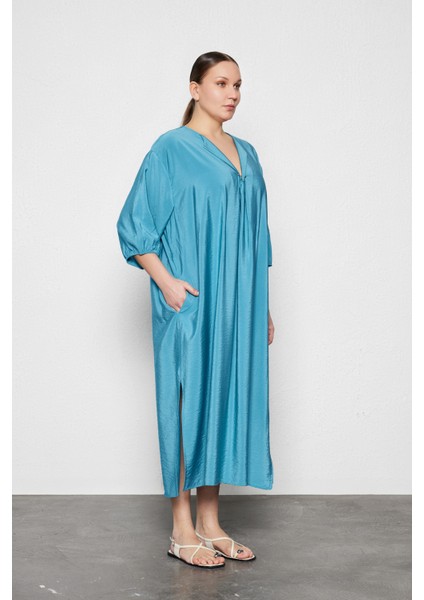 Mıreya Büyük Beden Maxi Kaftan Elbise Turkuaz fiyatları