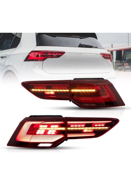 Volksvagen Golf8 2020-2022 Uyumlu Kırmızı R Ledli Arka Stop Lambası