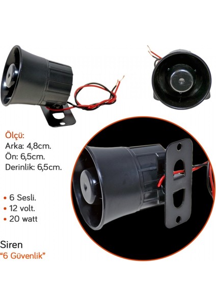 Siren Güvenlik 12V 20W 6 Sesli 4,8cm BR2741105 fiyatları
