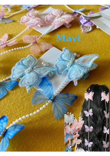 Kız Çocuk Zirkon Taşlı Incili Nakış Işlemeli Sallantılı Kelebek Model Karışık Renkli Pensli Yan Toka fiyatları
