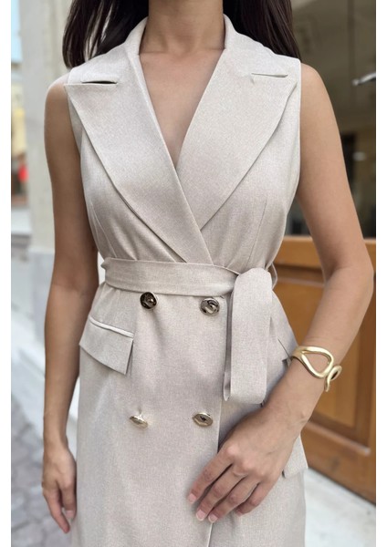 Kadın Kruvaze Yaka Gold Düğme Detaylı Elbise P-00017891 fırsatları