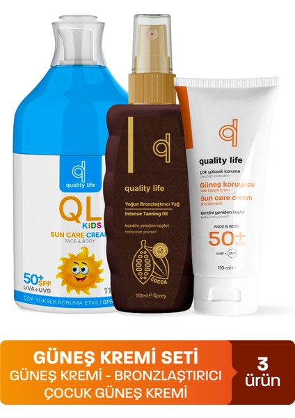 Ql 50 Faktör Güneş Kremi Seti ( Güneş Kremi , Bebek Güneş Kremi, Bronzlaştırıcı Yağ ) 3 Güneş Ürünü