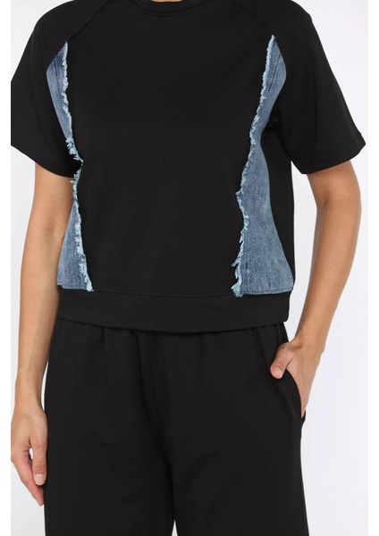 Kadın Kot Garnili Püsküllü Tişört Pantolon Ikili Takım P-00015514 fırsatları