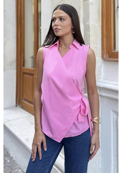 Kadın Kruvaze Yaka Yan Bağlama Detaylı Bluz P-00017890 fiyatları