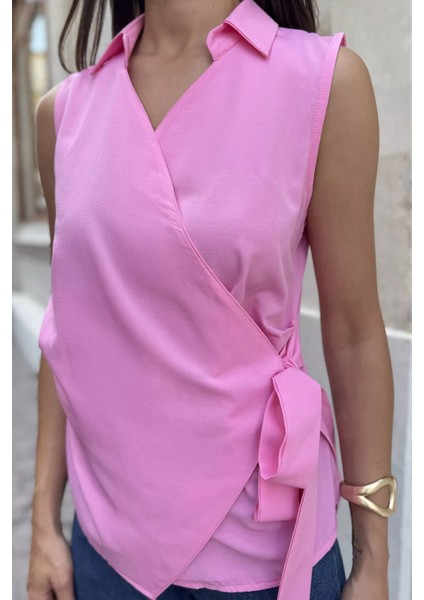 Kadın Kruvaze Yaka Yan Bağlama Detaylı Bluz P-00017890 fırsatları