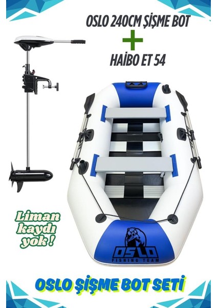 Fishing Team 2.40MT Mavi Beyaz Şişme Bot Haibo Et-54 Deniz-Göl Bot Seti